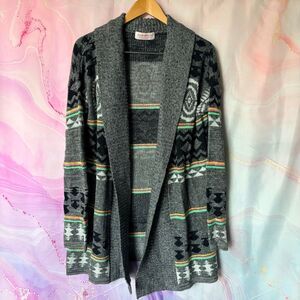 Andrea S/M Gray Knit Open Cardigan Boho Hippie Retro Chic Preppy Professional